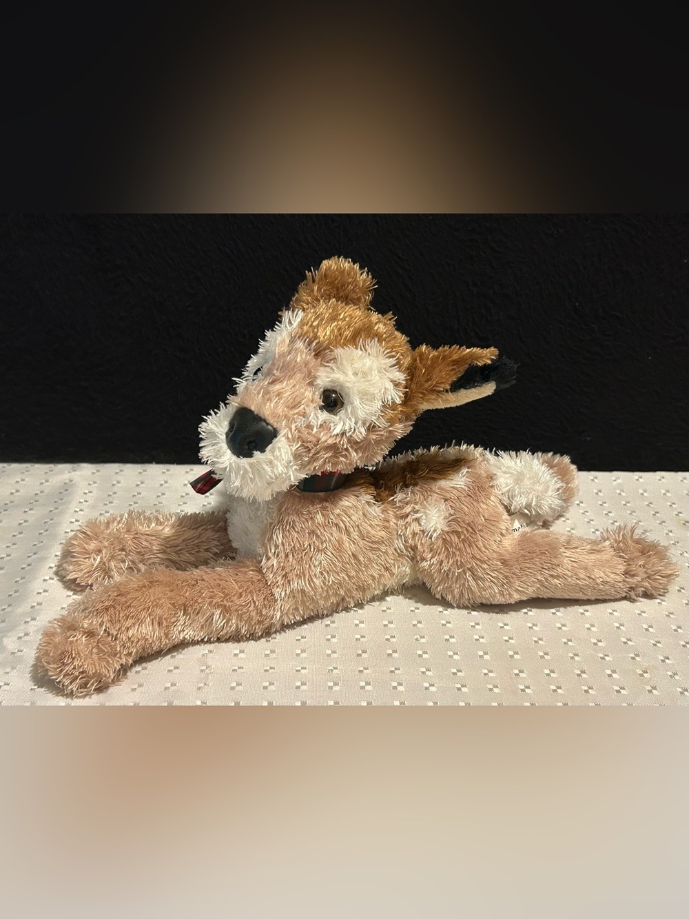 Animal Adventure Fawn Deer Plush Stuffed Animal White Spots Plaid Bow Scarf